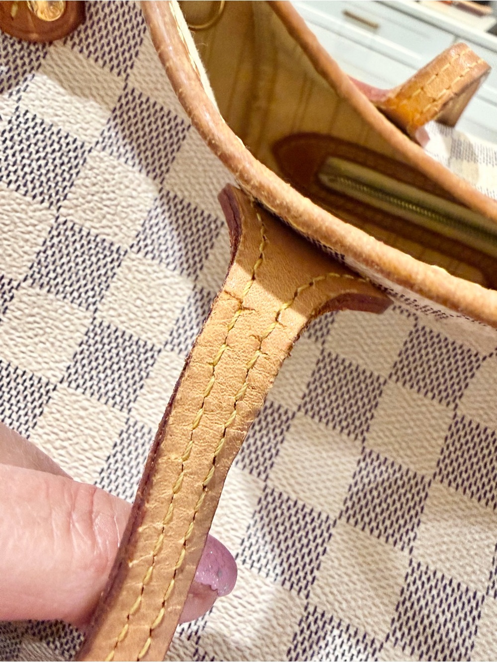 LV Canvas tote bag Checkered Damier Azur 'Neverfull MM' Authentic COA - Picture 11 of 17